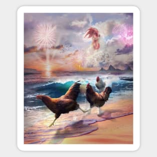 Beach Ocean Chickens, Clouds Spirit Chicken, Funny Majestic Sticker